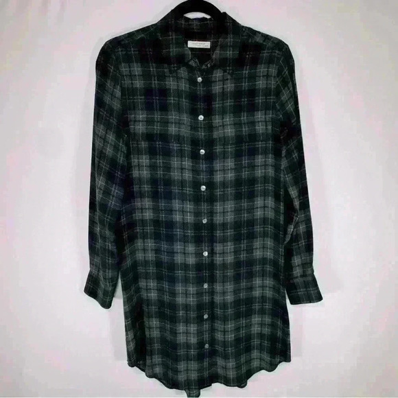 Equipment Femme 100% silk tartan plaid shirt dress green holiday winter size xs - Picture 2 of 16